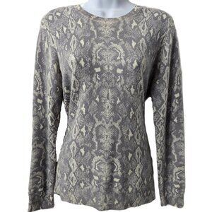J McLaughlin Cashmere Sweater S Crew Neck Snake Animal Print Gray Ivory Cozy